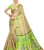 Cream printed khadi saree with blouse