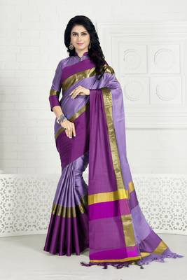 Lavender hand woven cotton silk saree with blouse 1