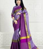 Lavender hand woven cotton silk saree with blouse