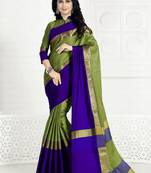 Mehendi hand woven cotton silk saree with blouse