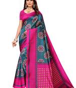 Pink printed art silk saree with blouse