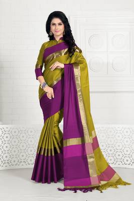 Lemon hand woven cotton silk saree with blouse 1
