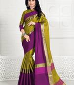 Lemon hand woven cotton silk saree with blouse