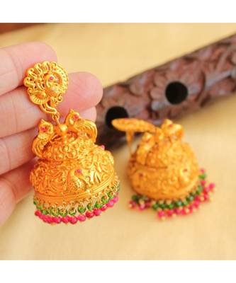 Beautiful Matte Finish Ruby Emerald Peacock Jhumka 1