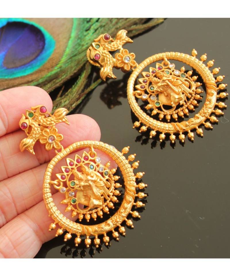 Beautiful Matte Finish Radhe Krishna Designer Earrings