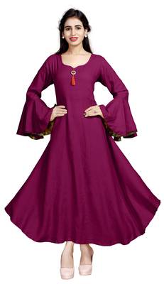 Maroon embroidered rayon long-kurtis 1