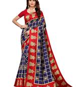 Red printed art silk saree with blouse
