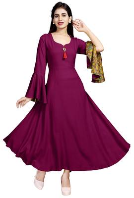 Maroon embroidered rayon long-kurtis 3