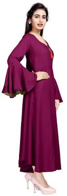Maroon embroidered rayon long-kurtis 4