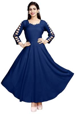 Blue embroidered rayon long-kurtis 1
