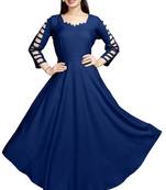 Blue embroidered rayon long-kurtis