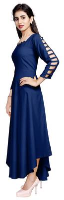 Blue embroidered rayon long-kurtis 3
