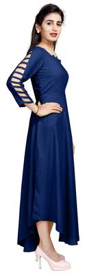 Blue embroidered rayon long-kurtis 4