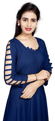 Blue embroidered rayon long-kurtis 5