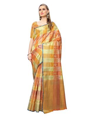 Yellow Woven Poly Silk Saree With Blouse 1