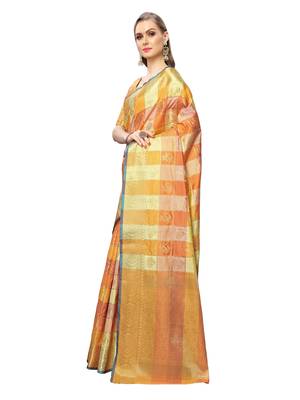Yellow Woven Poly Silk Saree With Blouse 2