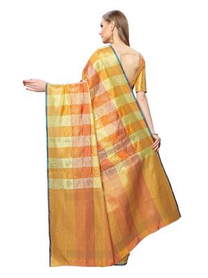 Yellow Woven Poly Silk Saree With Blouse 3