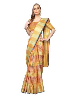 Yellow Woven Poly Silk Saree With Blouse 4