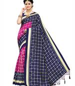 Navy Blue Printed Cotton Silk Saree With Blouse
