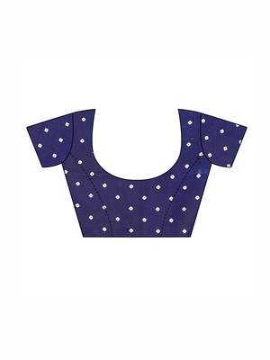 Navy Blue Printed Cotton Silk Saree With Blouse 5