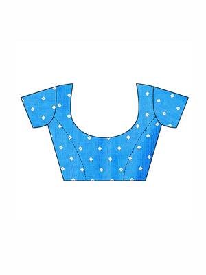 Blue printed cotton silk saree with blouse 5