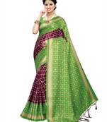 Green printed cotton silk saree with blouse