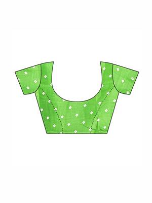 Green printed cotton silk saree with blouse 5