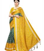 Yellow printed cotton silk saree with blouse