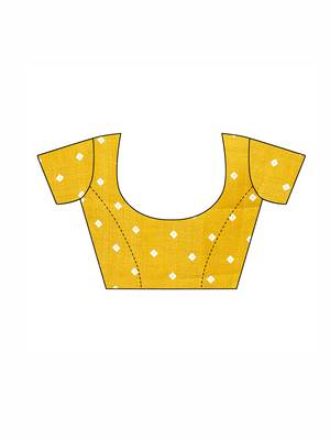 Yellow printed cotton silk saree with blouse 5