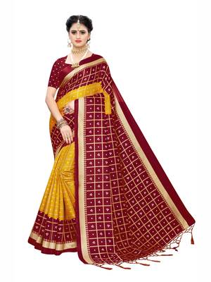 Red Printed Cotton Silk Saree With Blouse 1
