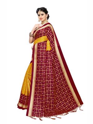 Red Printed Cotton Silk Saree With Blouse 2