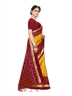 Red Printed Cotton Silk Saree With Blouse 3
