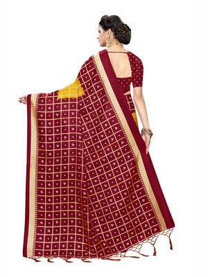 Red Printed Cotton Silk Saree With Blouse 4
