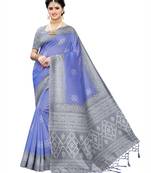 Blue printed poly cotton saree with blouse
