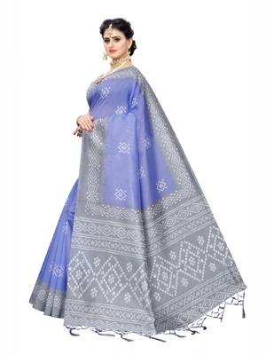 Blue printed poly cotton saree with blouse 2