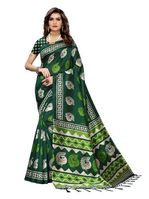 Green Printed Art Silk Saree With Blouse 1