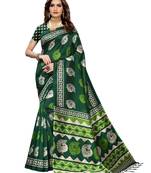 Green Printed Art Silk Saree With Blouse
