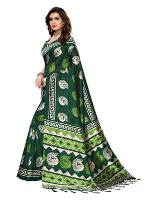 Green Printed Art Silk Saree With Blouse 2
