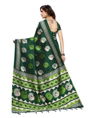Green Printed Art Silk Saree With Blouse 4