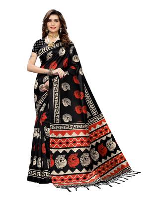 Black Printed Art Silk Saree With Blouse 1