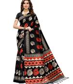 Black Printed Art Silk Saree With Blouse