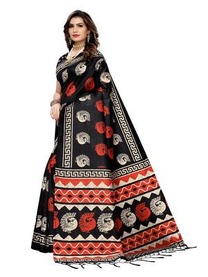 Black Printed Art Silk Saree With Blouse 2