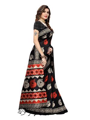 Black Printed Art Silk Saree With Blouse 3