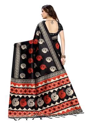 Black Printed Art Silk Saree With Blouse 4