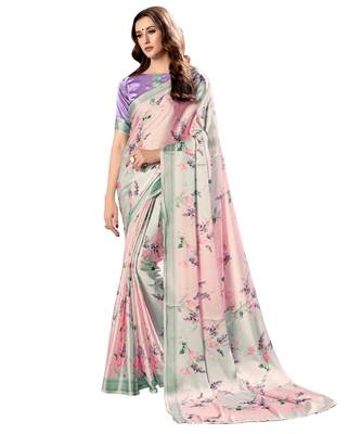 Pink printed Crepe saree with blouse 1