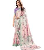 Pink printed Crepe saree with blouse