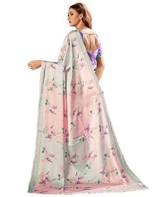 Pink printed Crepe saree with blouse 2