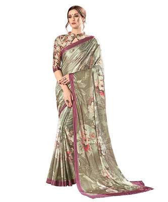 Grey printed Crepe saree with blouse 1