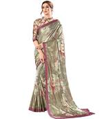 Grey printed Crepe saree with blouse