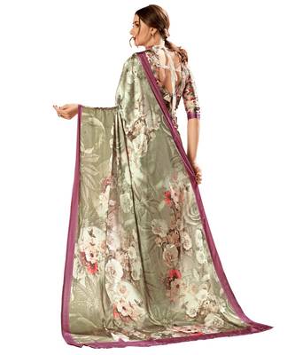Grey printed Crepe saree with blouse 2